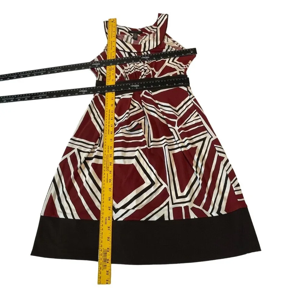 Banana Republic XS Stretch Geometric Print Dress  Red Dark Brown Black Easy Care - Picture 7 of 7